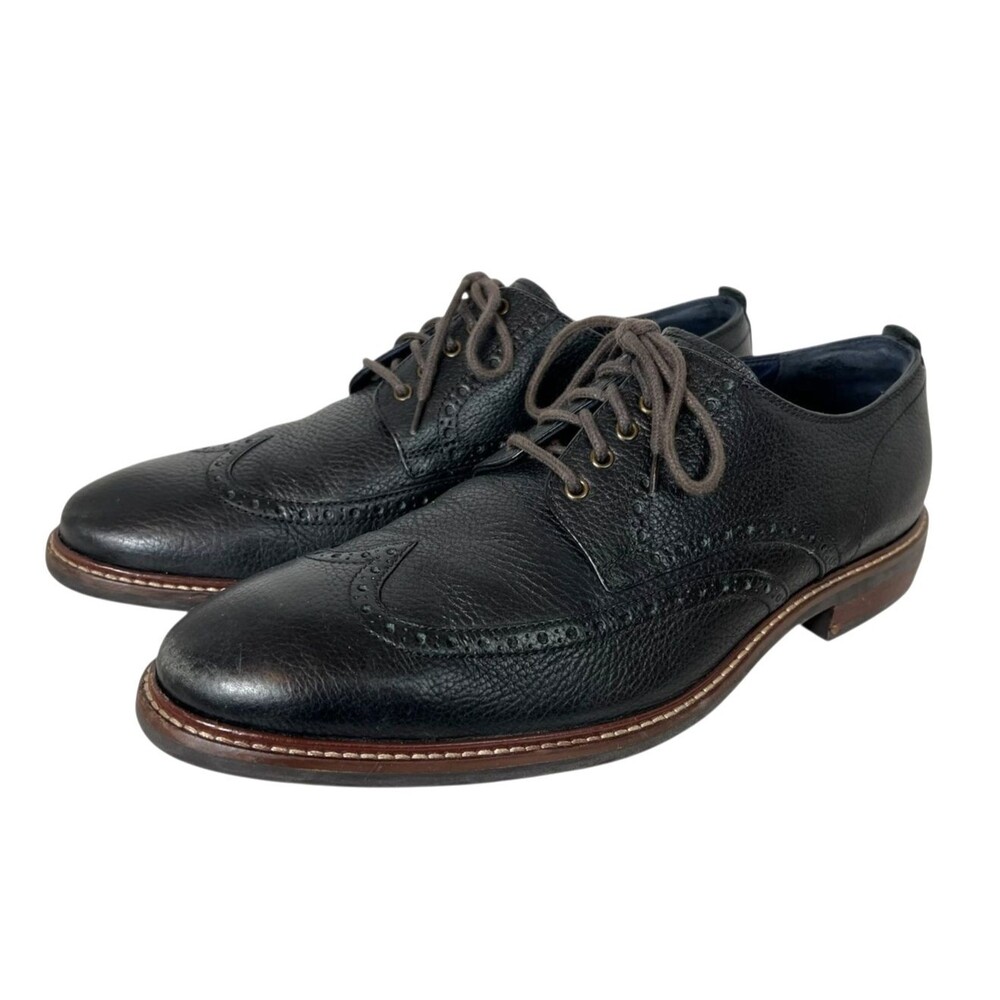 Cole Haan Grand Øs Black Leather Brogue Style Wing Tip Oxford Shoes Size 11